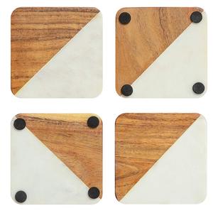 Sous-verres carrés en marbre pour la cuisine Nouveau design Ensemble de sous-verres résistants à la chaleur en pierre de bois à double ombre - Product Image 2