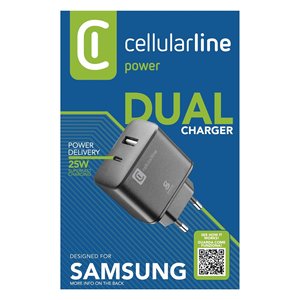 ACHSMUSB2PD25WK Chargeur rapide double alimentation 25W USB Type-A & Type-C Caricabatterie Couleur noire - Product Image 2