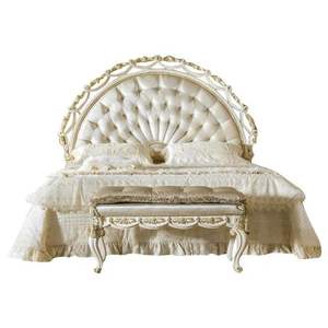 Baroque <b>Bed</b> <b>White</b> Upholstered - Luxurious Design, Intricate Details - Product Image 1