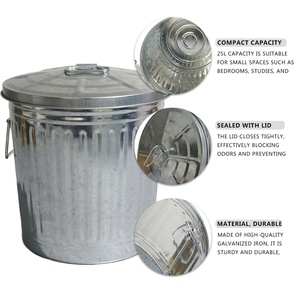 25L Kim Loại Mạ Kẽm Thùng Rác Có Thể Với Nắp Thép Nhỏ Chất Thải Bin Cho Nhà Văn Phòng Và Vườn Sắt Rác Bin Chất Thải Container - Product Image 3