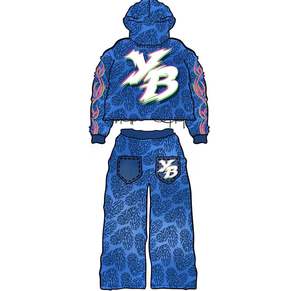 2024 Custom Streetwear for Men Acid Wash Sun Faded Tracksuit with <b>Rhinestone</b> Zip Hoodie and Sweat Pants Winter Essential - Product Image 3