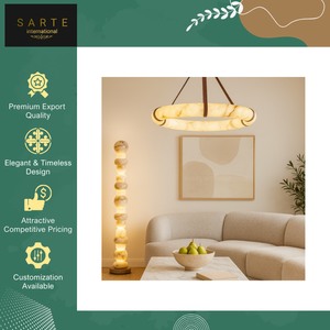 Lustre suspendu rond en albâtre naturel, fait main, écologique, personnalisé, moderne, pour salon, décoration d'hôtel - Product Image 6