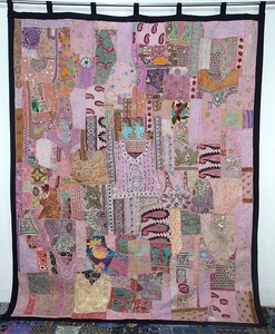 Tenda da parete ricamata con paillettes <span class=keywords><strong>etniche</strong></span> fatte a mano con patchwork sari vintage indiano all'ingrosso - Product Image 5
