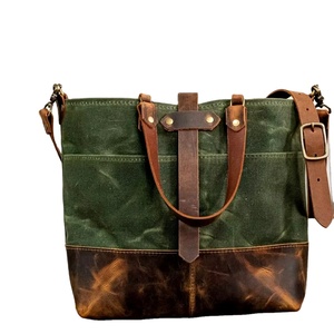 Handmade Canvas Leather Tote Bag-Crossbody Three-Straps Zipper Closure-<b>Large</b> Vintage Stitching-Carry On Made Pakistan - Product Image 1