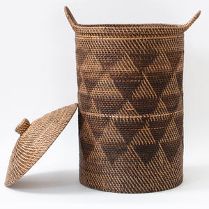 Grand panier de rangement avec couvercle et poignée, paniers de rangement en rotin, bacs écologiques naturels - Product Image 1