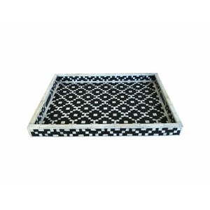 Bandeja clásica con incrustaciones de hueso para decoración de mesa de café y servicio a bajo costo. Elegante bandeja con incrustaciones de hueso de CRAFT ZONE EXPORT. - Product Image 2