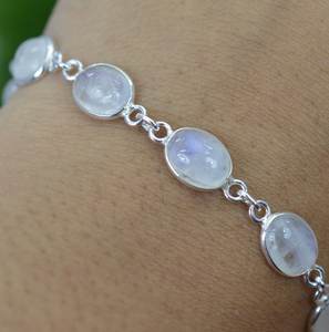 White Rainbow Moonstone 925 <b>Silver</b> 10 Stone Adjustable <b>Bracelet</b> Handmade Gemstone Jewelry Gift For Women - Product Image 3