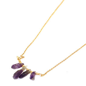 Royal Fashionable Natural Raw Amethyst Gemstones 24k Gold Plated Power Chain <b>Necklace</b> Healing Crystal Women Jewellery Wholesale - Product Image 3