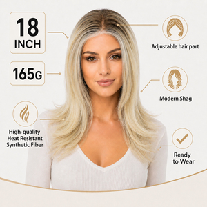 วิกผมสังเคราะห์แบบไม่ต้องใช้กาว Wear&Go ขนาด 18 นิ้ว สีบลอนด์ไล่ระดับแบบโมเดิร์น ทรงชั้นๆ  วิกแบบไฮบริด  ฐานโมโน  ทนความร้อน สำหรับผู้หญิง ใช้ได้ทุกวัน - Product Image 2