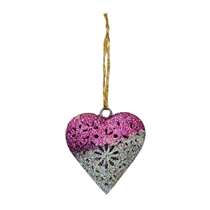 Ornement en métal suspendu cœur à paillettes rose et argent pour décoration d'arbre de Noël décoration de maison de vacances et pendentif cadeau - Product Image 1