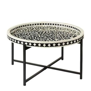 Mesa de centro de madera maciza hecha a mano india, diseño moderno, incrustaciones artísticas de hueso, característica para interiores de decoración del hogar de tendencia lujosa - Product Image 3