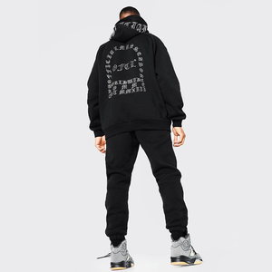 Conjunto Deportivo de Invierno con Capucha, Estampado y Pedrería, Talla Grande, Estilo Urbano, 2 Piezas, 100% Algodón - Product Image 2