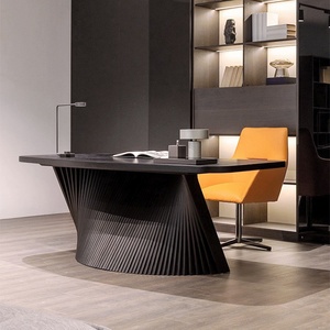 Bureau d'ordinateur en bois minimaliste moderne, table de bureau incurvée pour appartement, bureau à domicile, poste de travail commercial - Product Image 3