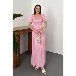 Pink Smocked <b>Linen</b> Set - Pink - Product Image 1
