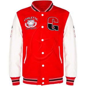 Veste bombardier Letterman Varsity pour hommes blancs coupe-vent en cuir PU manches coton laine Basebalj Style respirant col montant travail - Product Image 3