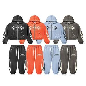 Conjunto de Sudadera con Capucha y Pantalones Deportivos de Estilo Urbano Personalizado con Bordado Desgastado, Lavado Ácido y Decoloración al Sol para Hombre - Product Image 5