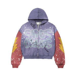 Sudadera con Capucha de Invierno de Algodón de Punto Grueso con Bloques de Color Desgastados con Ácido Personalizada, Sudadera Holgada de Talla Grande para Hombre - Product Image 2