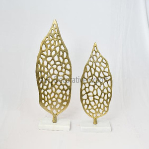 Escultura de aluminio de nuevo diseño, escultura de hoja de Acabado plateado con Base de mármol para escultura de centro de mesa - Product Image 2