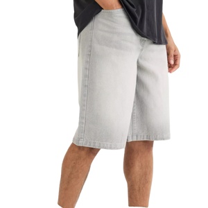 Shorts holgados para hombre, color gris claro, estilo jorts de mezclilla, corte relajado, cintura media, largo hasta la rodilla, diseño clásico de 5 bolsillos, mezcla de algodón. - Product Image 1