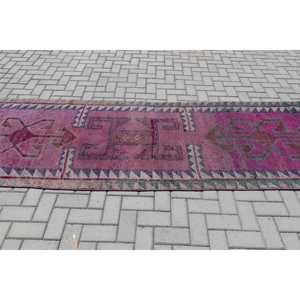 3.37x10.3 ft <b>Rug</b>, Vintage Turkish <b>Runner</b> <b>Rug</b>, Pink Herki Wool <b>Rug</b> - Product Image 3
