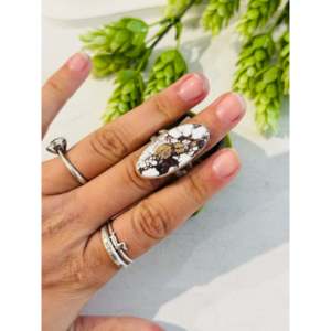 Southwest-Style Wild Horse & Sterling <b>Silver</b> <b>Statement</b> <b>Ring</b> Size 10.75 Natural Stone Boho Oval Cut Pear Shape Everyday Wear - Product Image 2