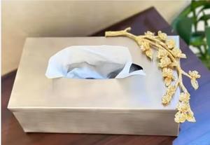 Boîte à mouchoirs avec logo de taille personnalisée design martelé métal plaqué or pour la cuisine, la salle à manger et la table élégantes décorations d'hospitalité - Product Image 6