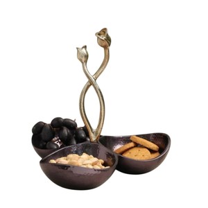 Bol de service en laiton artisanal de luxe avec support en feuilles d'or, ensemble de bols à collation décoratifs en métal pour la salle à manger et les cadeaux - Product Image 4