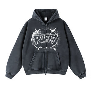 High Quality Men's 100% Cotton Acid Wash Hoodies Zipper up Long Sleeve Design with Custom Logo for Winter - Product Image 4