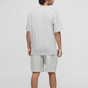 Conjunto de Pantalones Cortos para Hombre, 100% Algodón, Nuevo y Moderno, con Logotipo Personalizado, Color Gris Jaspeado, Hombros Caídos, 2 Piezas, Transpirable - Product Image 3