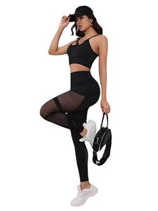 Customize New fashion bra <b>Mesh</b> Fitness 2 Pieces Yoga Suit Sets Sports Sexy Bra Hollow Out <b>Leggings</b> Set Ladies Gym Activewear - Product Image 2