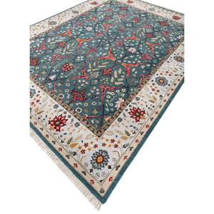 Alfombra de Lana Anudada a Mano Cyanna Azul, Diseño Floral y Abstracto, Alfombra Rectangular para Sala de Estar o Pasillo, Micv Spr-28 - Product Image 2