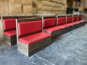<span class=keywords><strong>Canapé</strong></span> de restaurant rembourré en cuir PU rouge <span class=keywords><strong>avec</strong></span> base en bois grainé, <span class=keywords><strong>banc</strong></span> de salle à manger commercial pour hôtel, bar, mobilier - Product Image 2