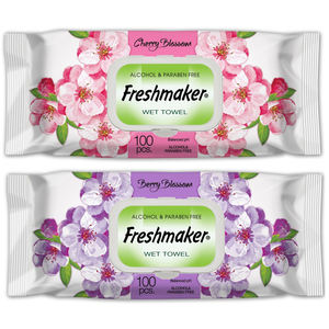 Toallitas húmedas Freshmaker Blossom 100 piezas con Fliptop 15*18cm - 35gsm Toalla húmeda de alta calidad al mejor precio Consultar precio - Product Image 1