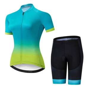 Ensemble de maillot de cyclisme ultra respirant à effet dégradé avec short rembourré pour les sorties VTT estivales – Kit de cyclisme - Product Image 1
