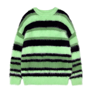 High Quality Custom Embroidered Front Solid Color Acrylic Men's Sweaters Fuzzy Pullover Knit Crew Neck <b>Long</b> Sleeve Warm Baggy - Product Image 3