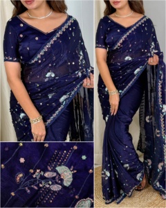 ชุดเดรสผ้าชีฟองส่าหรีที่มีคุณภาพสูงชุดเดรสดีไซน์ทันสมัยมีด้ายหลายเส้นตัดเลื่อมทำงานแฟชั่นผู้หญิง - Product Image 3