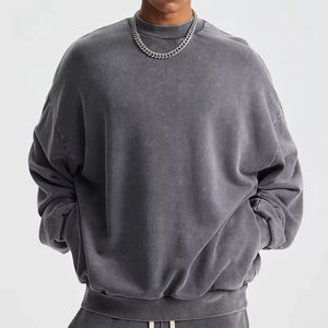 เสื้อสเวตเชิ้ตคอกลมทรงโอเวอร์ไซส์สำหรับผู้ชาย คุณภาพสูง สไตล์วินเทจ ล้างสีแบบแอซิดวอช ดีไซน์ดรอปโชว์เดอร์ ราคาขายส่ง - Product Image 3