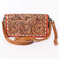 Pochette en cuir de vachette de style bohème vintage faite à la main avec fermeture éclair à pompon, sangle unique et compartiments pour cartes/argent liquide