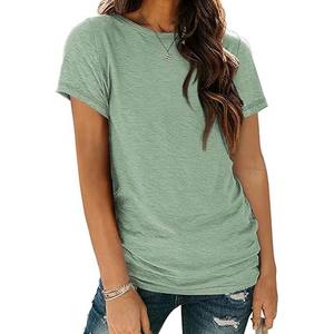 เสื้อยืดคอกลมแขนสั้นแฟชั่นรักษ์โลกสำหรับผู้หญิง เนื้อผ้าถักน้ำหนักเบา สีพื้น ใส่สบายในฤดูร้อน แห้งเร็ว - Product Image 1