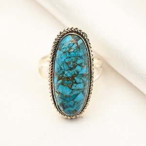 Anillo de Compromiso y Boda de Plata de Ley 925 con Turquesa, Estilo Bohemio Hecho a Mano, Regalo para Mujer, Chapado en Rodio - Product Image 3