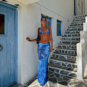 PASUXI Floral Conjunto de bikini de 3 piezas con falda larga Lazos ajustables Traje de baño de <span class=keywords><strong>playa</strong></span> Logotipo personalizado Traje de baño de lujo - Product Image 5