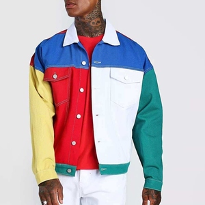 Veste en jean pour homme, style moto, col montant, boutonnée, décontractée, en jean délavé - Product Image 5