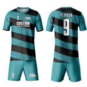 Personnaliser un nouveau design d'impression par sublimation numérique, tissu en polyester 100% maille, séchage rapide, respirant, maillot de football et short assorti - Product Image 1