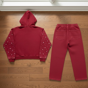 Wholesale Tracksuit Best Price Rhinestone Custom Logo Fleece Track Suit Adjustable Price Men Rhinestone Tracksuits - Product Image 2