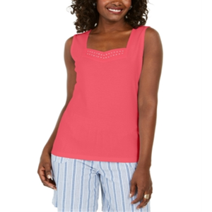 Karen Scott Top corto da donna casual con borchie e scollo a cuore, traspirante, senza spalline, colore corallo, taglia unica (XS) - Product Image 1