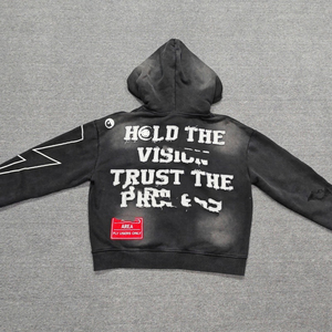 Sudadera con Capucha de Felpa Francesa de Alta Calidad, 350 Gramos, Estilo Urbano, Vintage, Lavado Ácido, Bordado Pesado, Pedrería, Color Sólido - Product Image 2