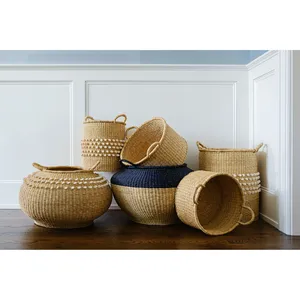 Panier de rangement rectangulaire en bambou tressé à la main HNH, style bohème, écologique, pliable, capacité 6-10L, 40x40x25cm, Vietnam - Product Image 4