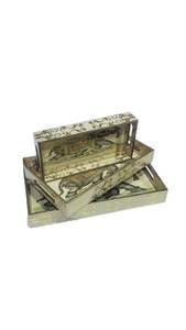 Premium Quality Wooden Serving Tray <b>Set</b> with Enamel Print and Gold Foil Detailing Ideal for Coffee Snacks <b>Tea</b> Time Gatherings - Product Image 2