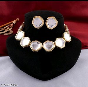 Statement Choker Necklace Brass Base Zircon Handcrafted Ethnic Wedding Engagement Anniversary <b>Gift</b> <b>Women's</b> Necklace Earring <b>Set</b> - Product Image 1