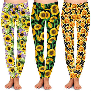 Talla única Tallas grandes Extra Tallas grandes 92% Poliéster 8% Spandex Cintura alta Cintura elástica Leggings de girasol - Product Image 3